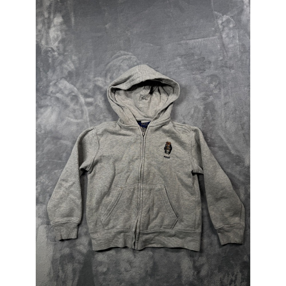 Polo Ralph Lauren Boys 5 Gray Polo Bear Fleece Lined Full Zip Hoodie Jacket